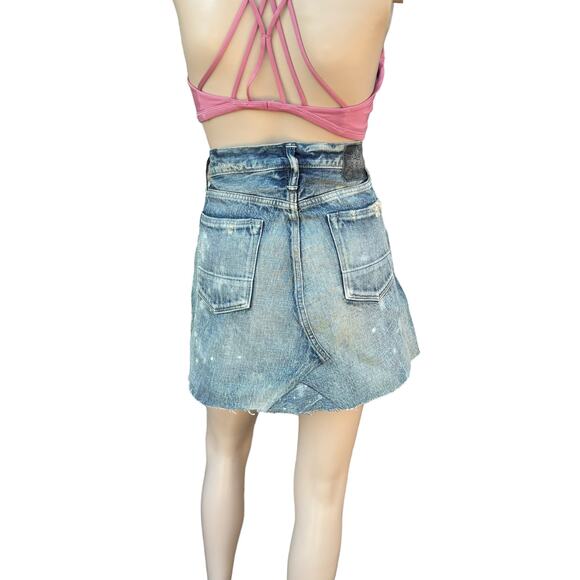 New Fabric Brand & Co Dirty Wash Selvedge Distressed Jean Denim Mini Skirt 29/34 - Picture 4 of 16